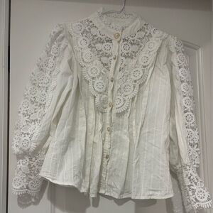 White Lace Button-Up Blouse